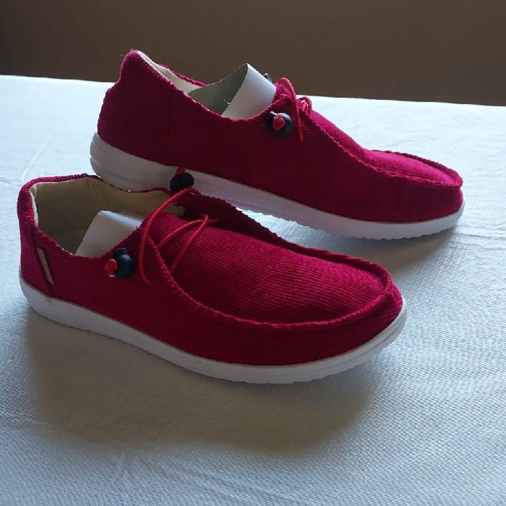 Corkys Red Corduroy Slip On Shoes, New